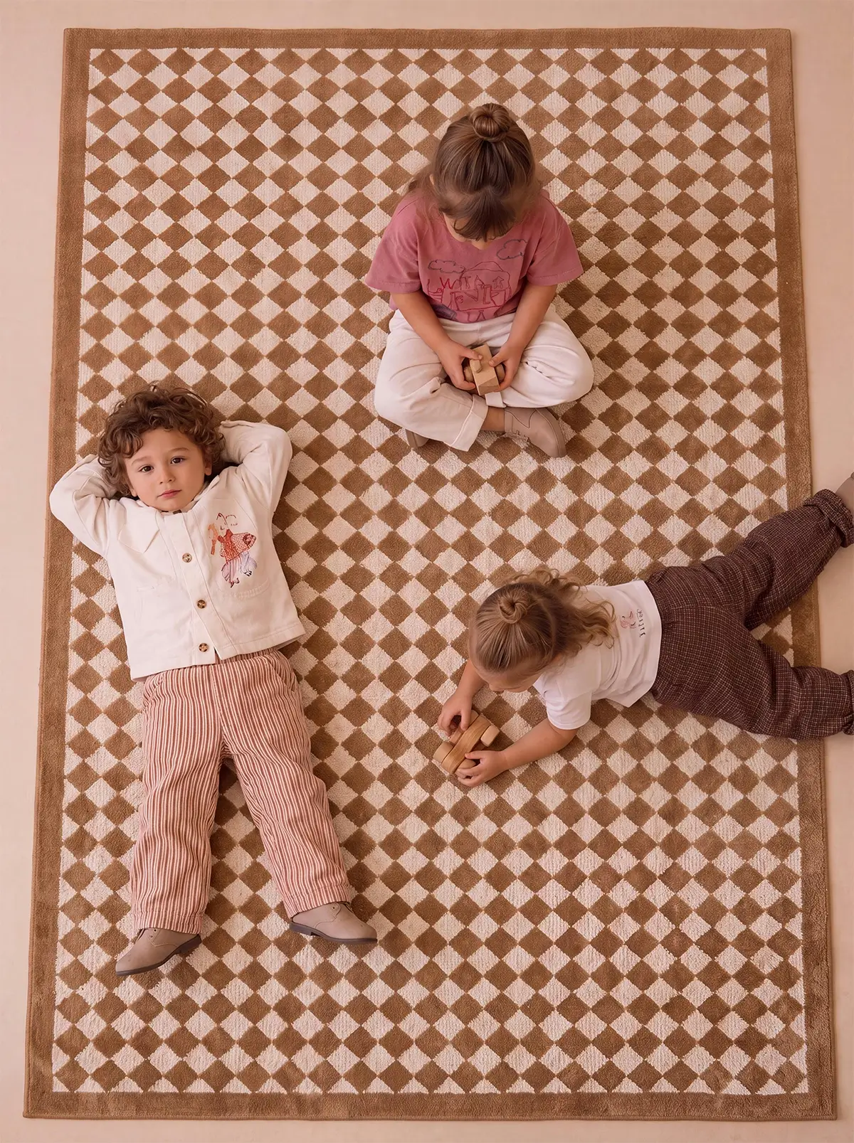 brown diamond rug by little forest animals