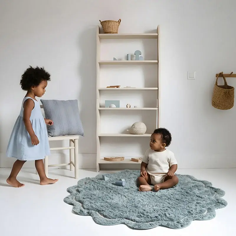 wavy teal scalloped rug for kids room
