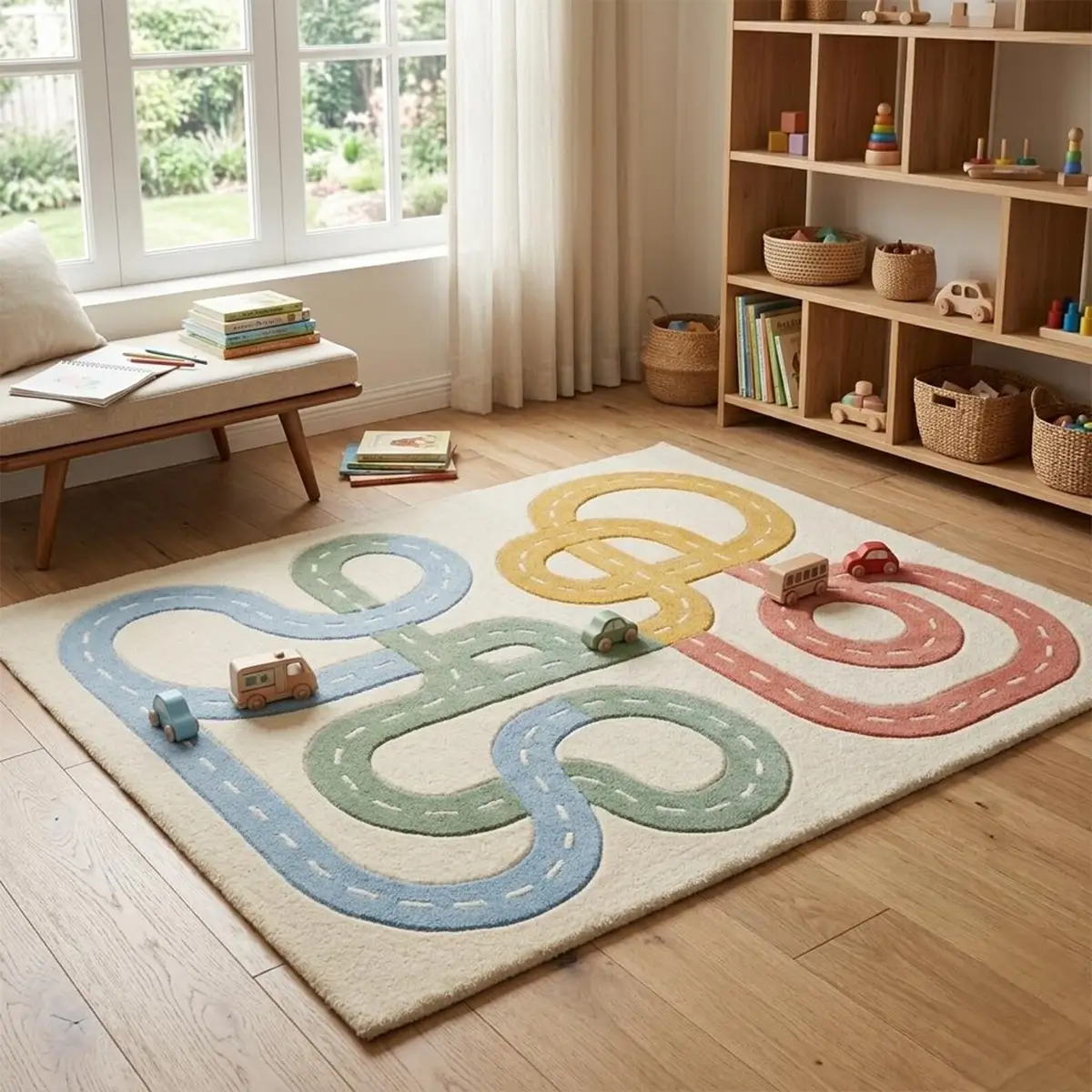 wool road truck rug for kids room and nursery